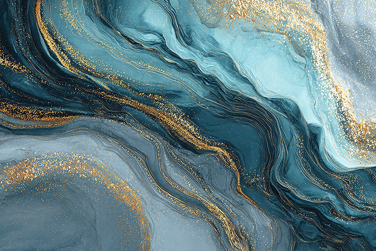 Luxury Teal Blue Marble with Gold Glitter