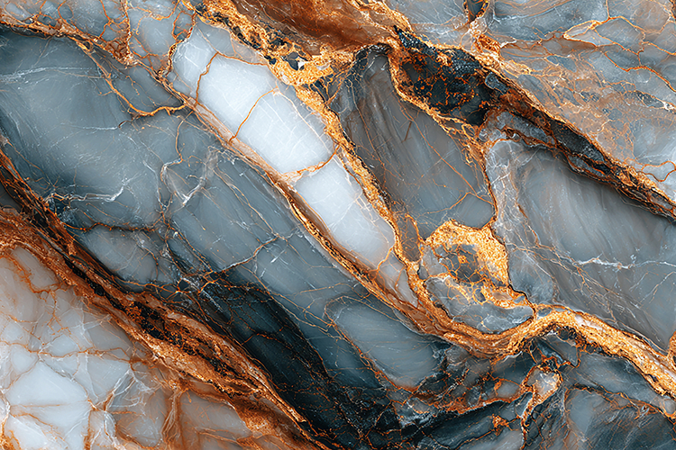 Luxury Blue Grey Marble with Copper Gold Veins