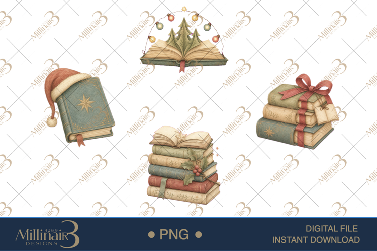 Cozy Christmas Book Lover Clipart