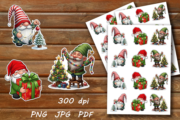 Christmas Gnomes. Stickers, cutting craft files, PNG