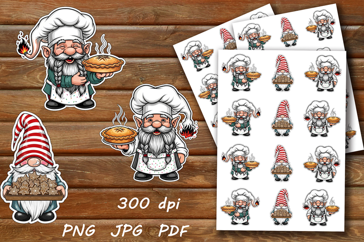 Chef Gnomes. Stickers, cutting craft files, isolated PNG
