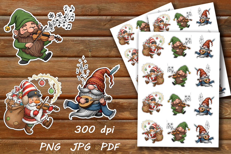 Gnomes play Music. Stickers, cutting craft files,PNG