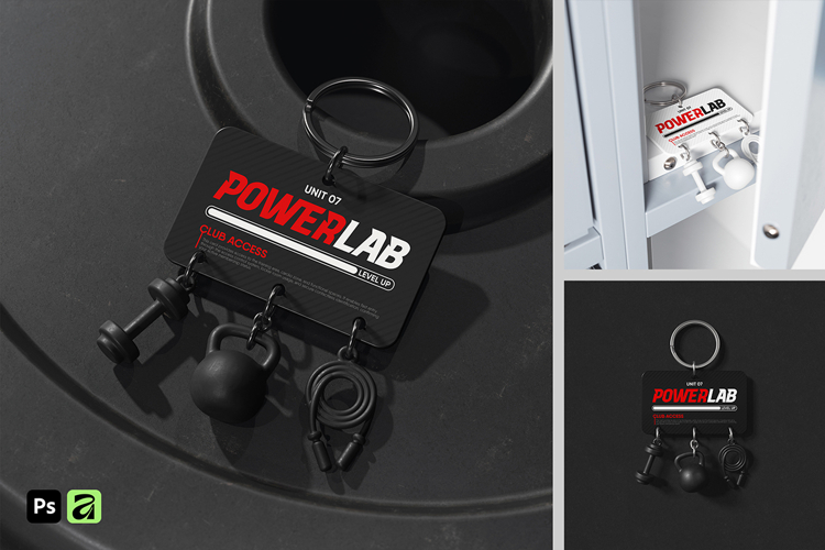 Gym Keychain with Charms Mockup