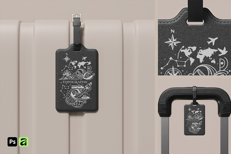 Leather Luggage Tag with Buckle Mockup