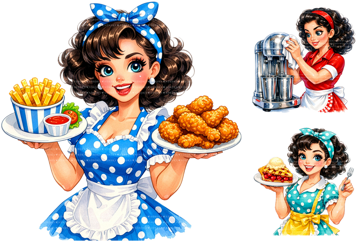 Retro Diner Waitress Sublimation Clipart