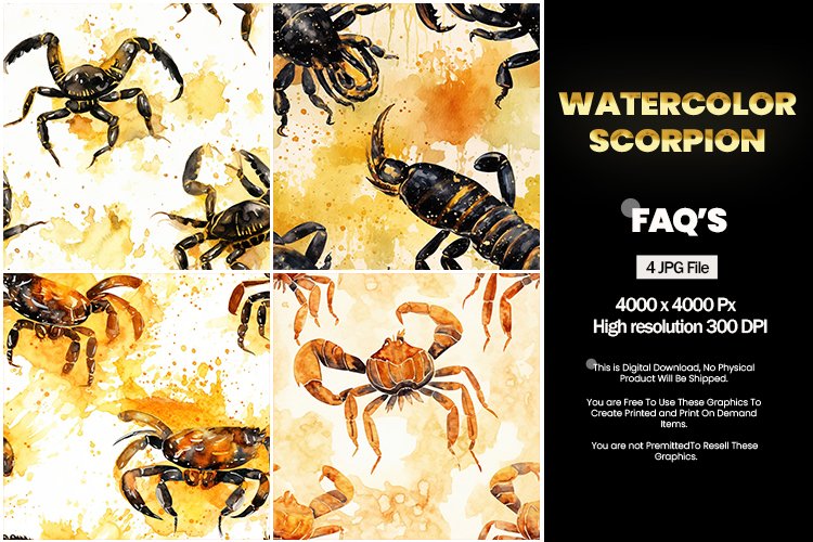 Watercolor Scorpion Square Coaster - 04 Variations