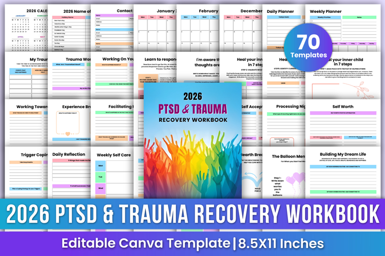 2026 PTSD & Trauma Recovery Workbook Canva Templates