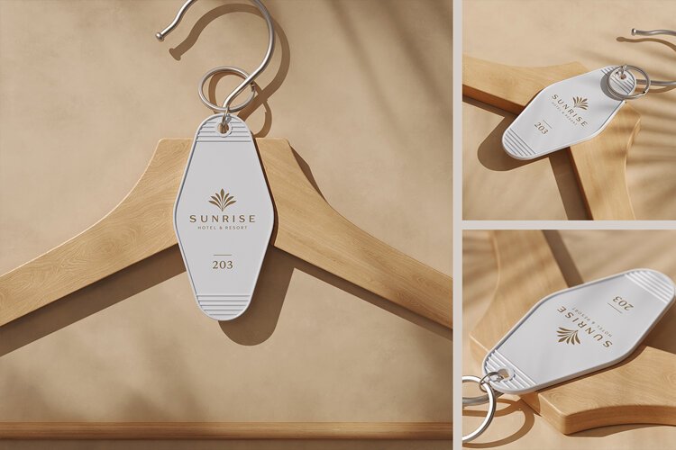 Retro Hotel Keychain on Clothes Hanger Mockup example image 1