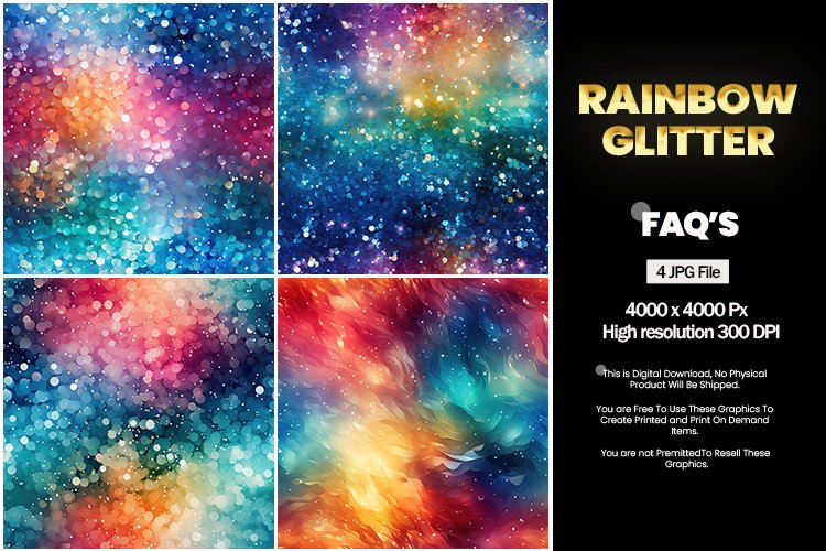 Rainbow Glitter Square Coaster - 04 Variations