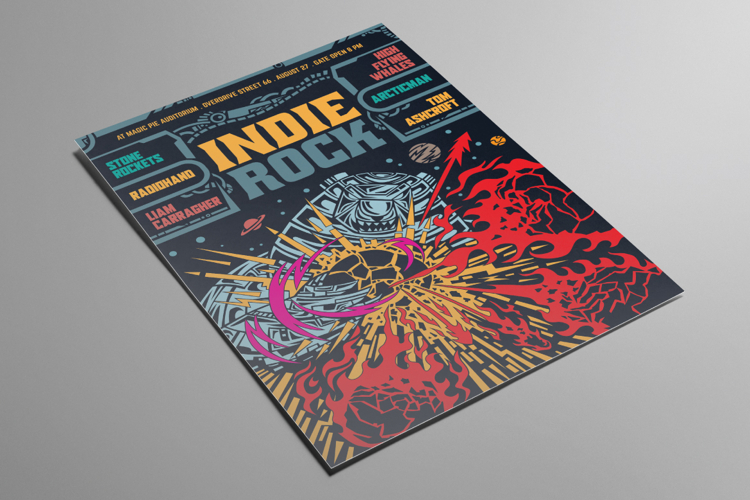Space Bear Illustrated Indie Rock Flyer
