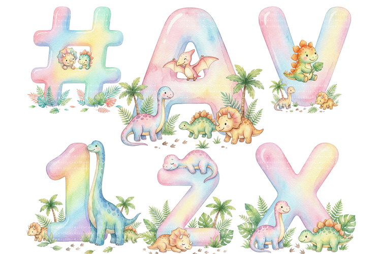 Pastel Dinosaur Alphabet Clipart Bundle