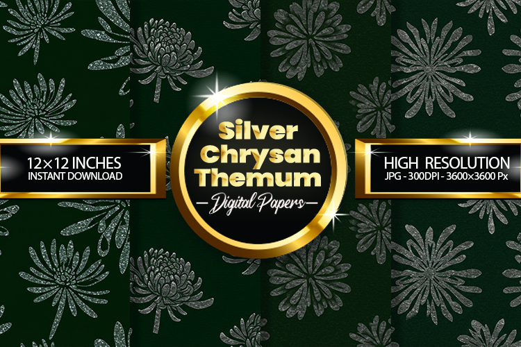 Silver Chrysanthemum Digital Papers - 04 Variations
