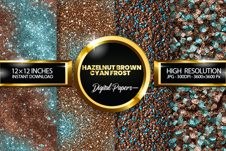 Hazelnut Brown Cyan Frost Glitter Digital Papers Glitter