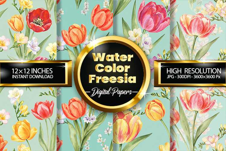 Watercolor Freesia Digital Papers - 04 Variations