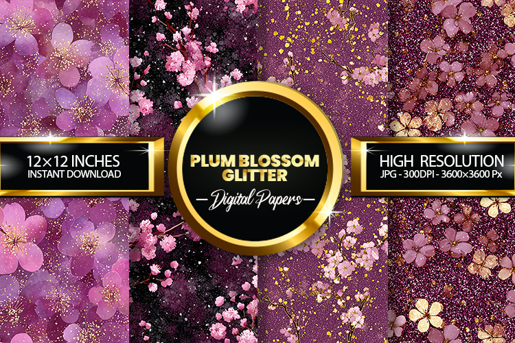 Plum Blossom Glitter Digital Papers - 04 Variations