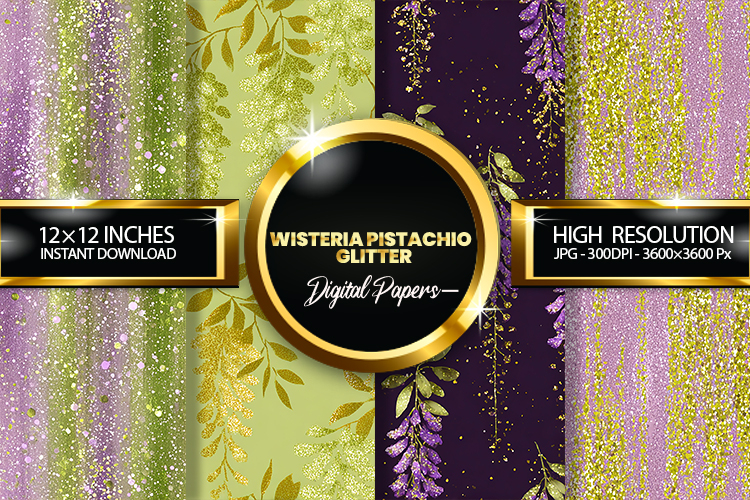 Wisteria Pistachio Glitter Digital Papers - 04 Varitions