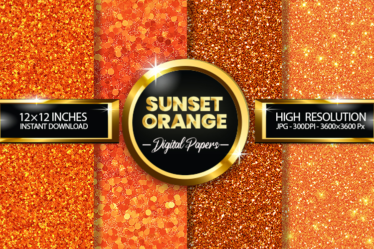Sunset Orange Glitter Digital Papers - 04 Variations