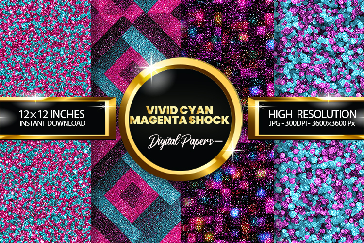 Vivid Cyan Magenta Shock Glitter Digital Papers- 04 Varition