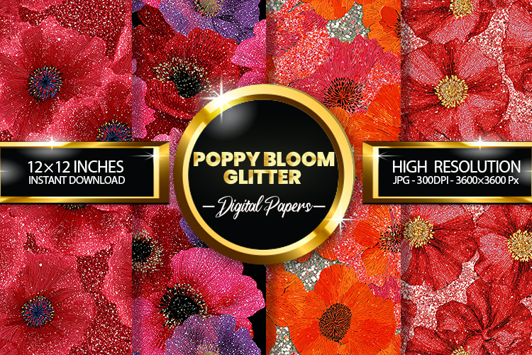 Poppy Bloom Glitter Digital Papers - 04 Variations