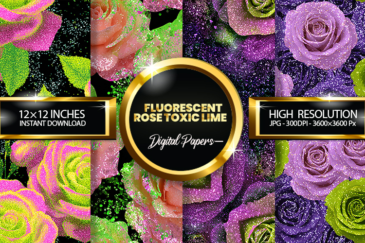 Fluorescent Rose Toxic Lime Glitter Digital Papers
