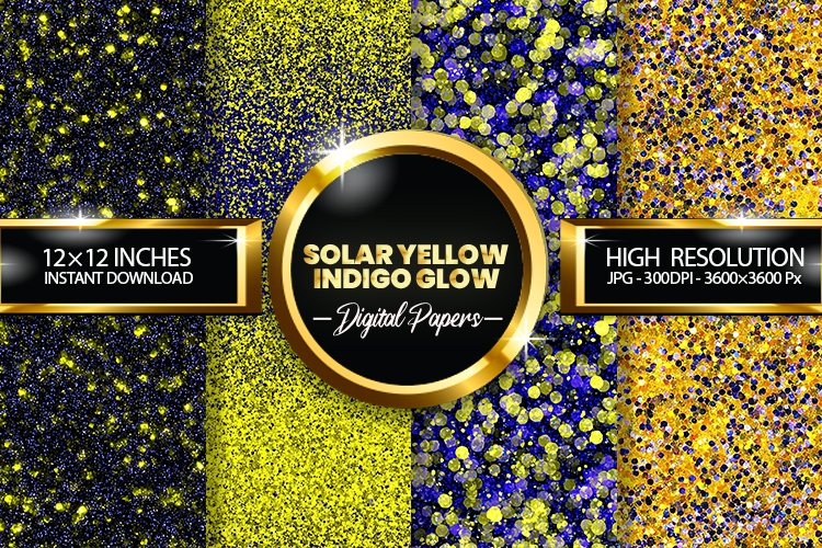 Sky Blue Ice Amber Gold Glitter Digital Papers - 04 Varition