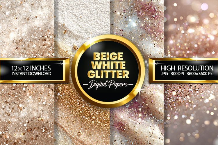 Beige White Glitter Digital Papers - 04 Variations