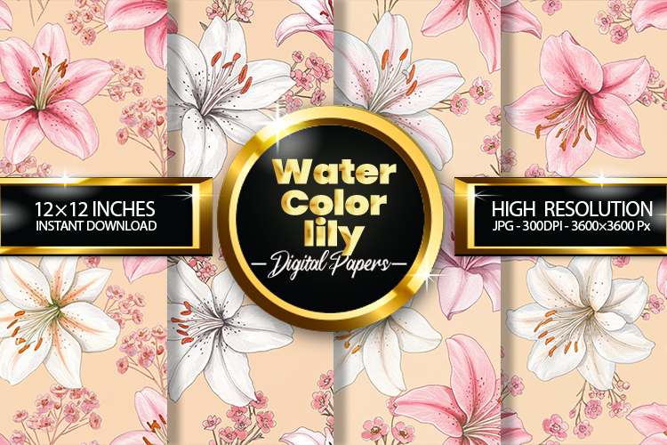 Watercolor lily Digital Papers - 04 Variations
