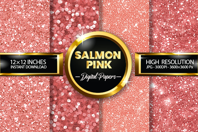 Salmon Pink Glitter Digital Papers - 04 Variations