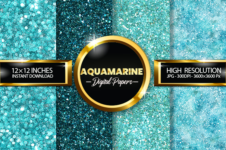 Aquamarine Glitter Digital Papers - 04 Variations