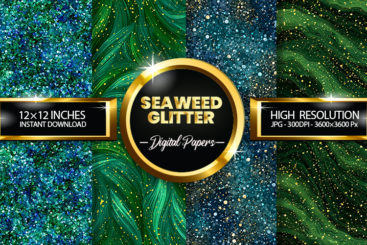 Seaweed Glitter Digital Papers - 04 Variations