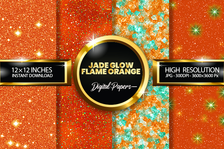 Jade Glow Flame Orange Glitter Digital Papers - 04 Varitions