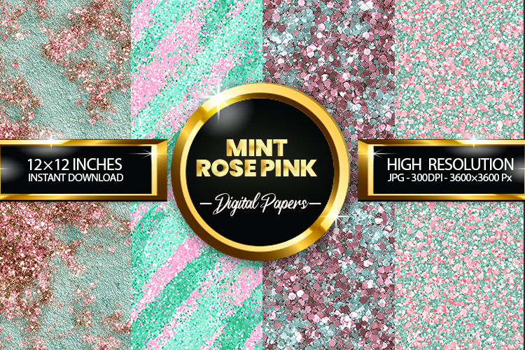 Mint Rose Pink Glitter Digital Papers - 04 Variations