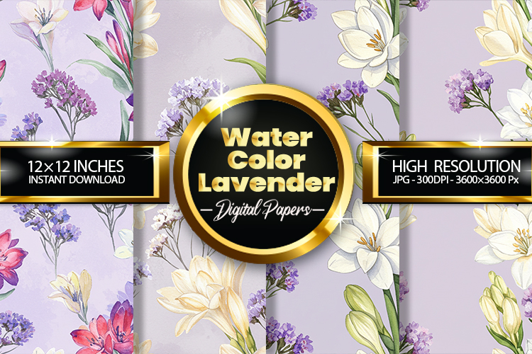 Watercolor Lavender Digital Papers - 04 Variations