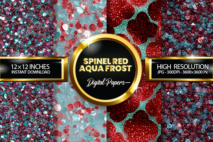 Spinel Red Aqua Frost Glitter Digital Papers - 04 Varitions
