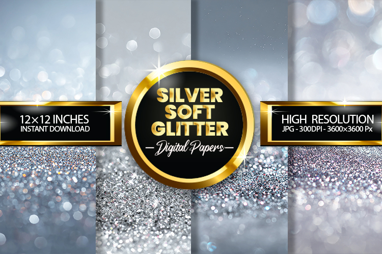 Silver Soft Glitter Glitter Digital Papers - 04 Variations