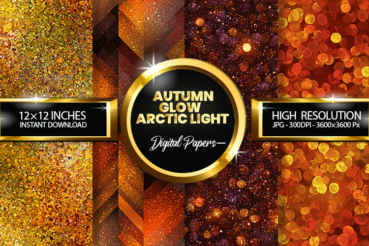 Autumn Glow Arctic Light Glitter Digital Papers