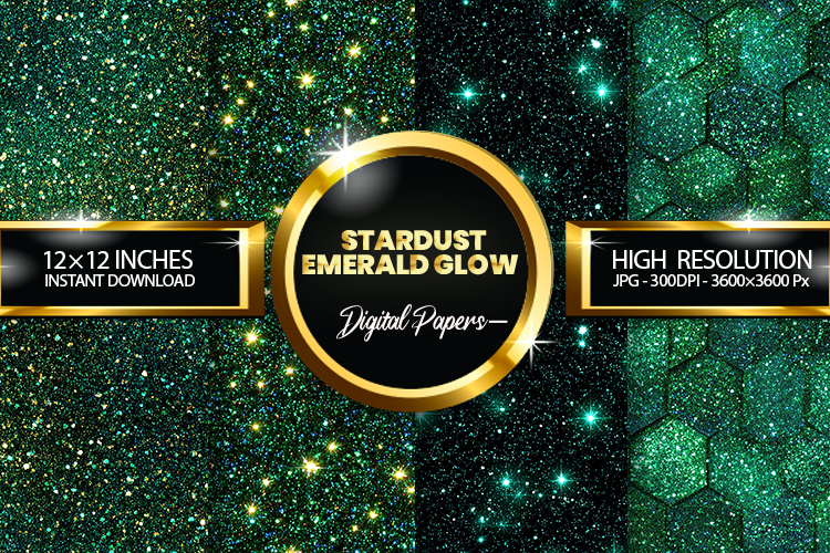 Stardust Emerald Glow Glitter Digital Papers - 04 Varitions