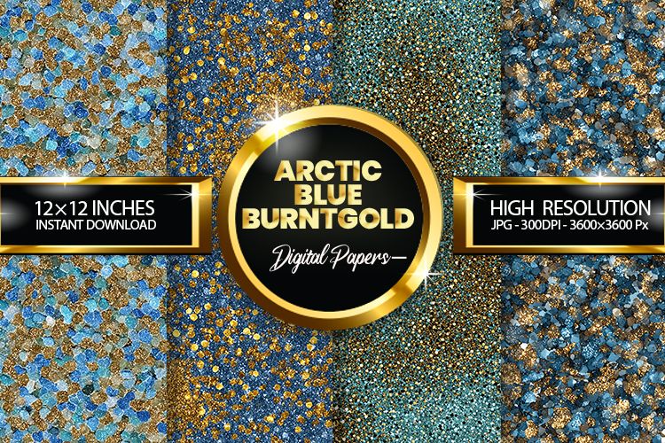 Arctic Blue Burnt Gold Glitter Digital Papers - 04 Variation