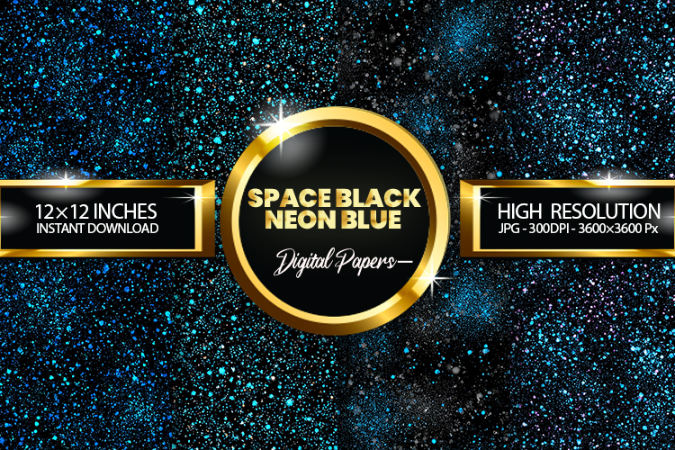 Space Black Neon Blue Glitter Digital Papers - 04 Varitions