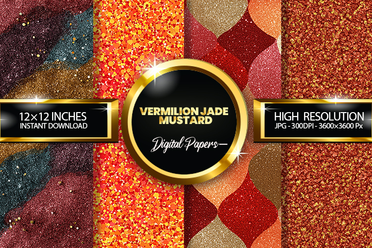 Vermilion Jade Mustard Glitter Digital Papers - 04 Varition