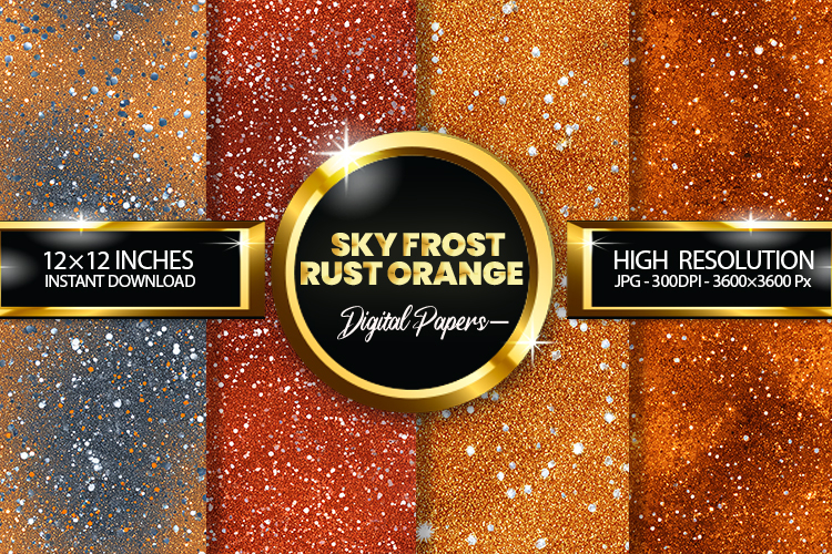 Sky Frost Rust Orange Glitter Digital Papers - 04 Varitions