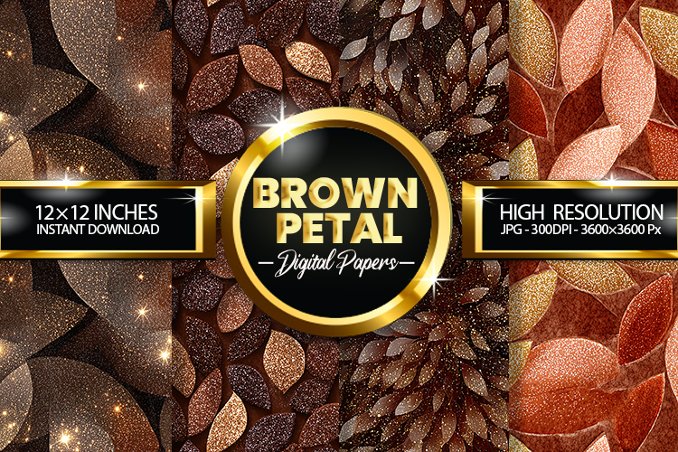 Seamless Brown Petal Glitter Digital Papers - 04 Variations