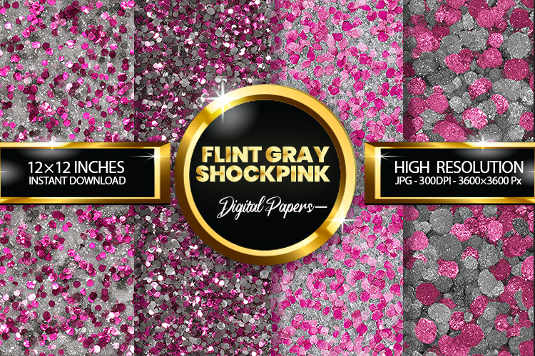Flint Gray ShockPink Glitter Digital Papers