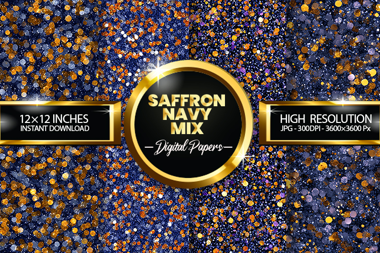 Saffron Navy mix Glitter Digital Papers - 04 Variations