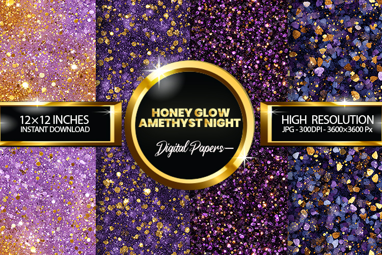 Honey Glow Amethyst Night Glitter Digital Papers Digital