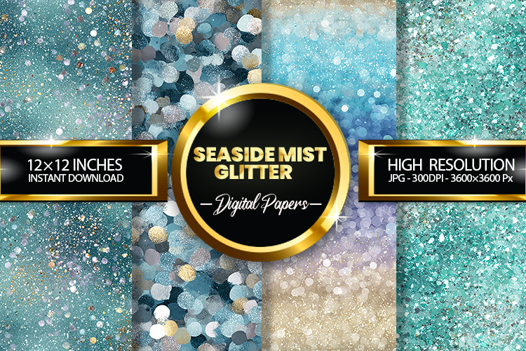 Seaside Mist Glitter Digital Papers - 04 Variations