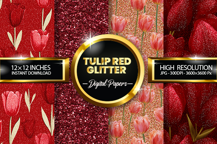 Tulip Red Glitter Digital Papers - 04 Variations