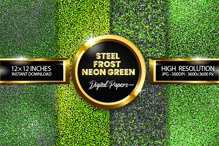 Steel Frost Neon Green Glitter Digital Papers - 04 Varitions