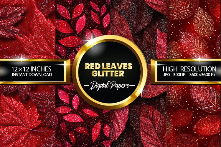 Red Leaves Glitter Digital Papers - 04 Variations