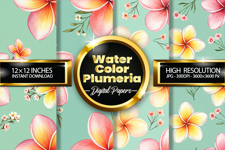 Watercolor Plumeria Digital Papers - 04 Variations